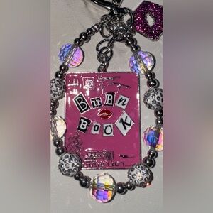 Pink Burn Book Keychain Bag Charm with Beaded Accents